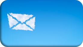 An envelope depicted like a cloud in white against a light blue background
