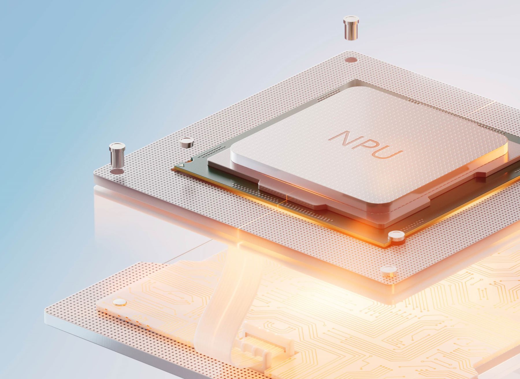 NPU Neural Processing Unit in Gold und hellblau